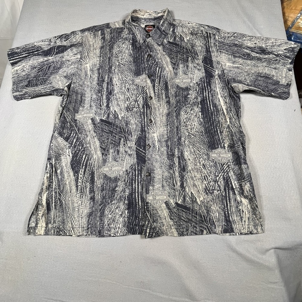 Harley Davidson Tori Richard Shirt Mens 2XL Black White Abstract Cotton Lawn